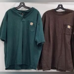 Carhartt Green and Brown Pocket T-Shirts 2PCS Value Lot Size L